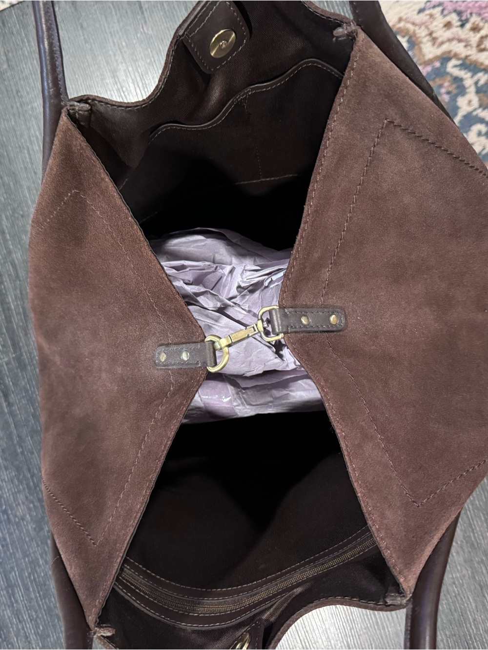 Women's Suede Tote Bag in Dark Brown - Picture 6 of 14